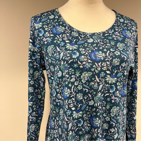 Lands' End long‎ sleeve Floral Blue stretchy casual Dress size small - Picture 3 of 12